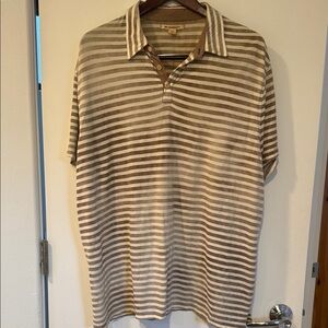 John Varvatos Beige and Cream Striped Polo Shirt